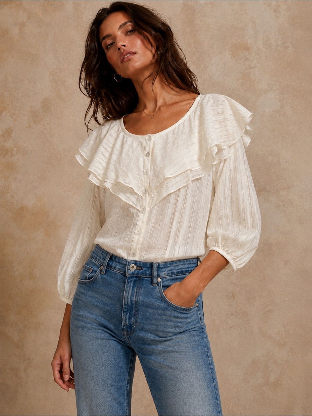Nation LTD NWT Ruffle Cotton Sandra Blouse Top in Porcelain White, Size S